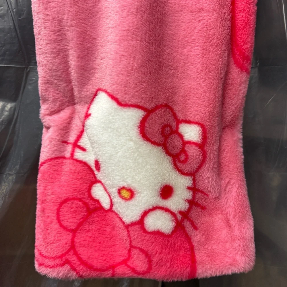 Hello Kitty Faux Rabbit Fur Throw Blanket - Pink Bows 50